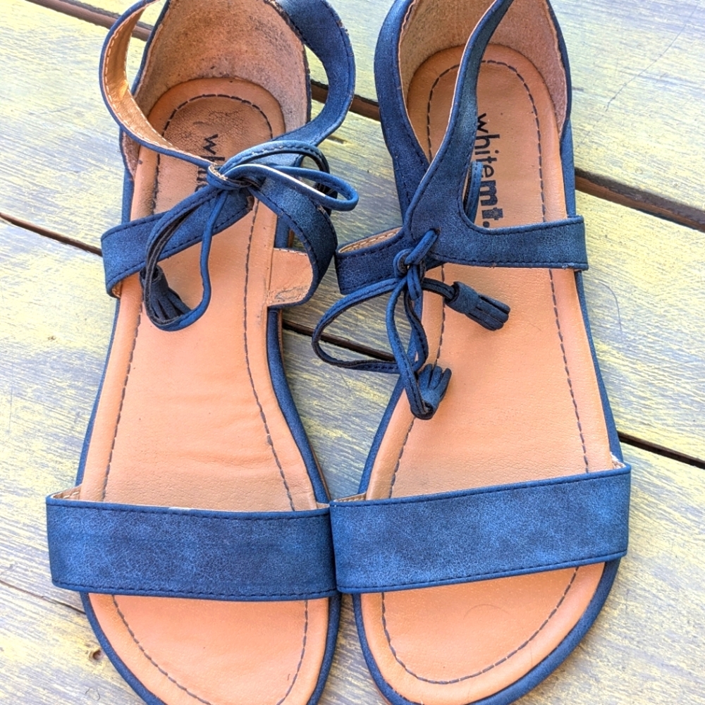 White Mountain Blue Flat Sandals with Lace-Up Design